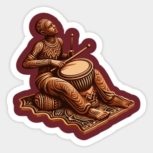 Afrocentric Man Wooden Carving Drums Sticker